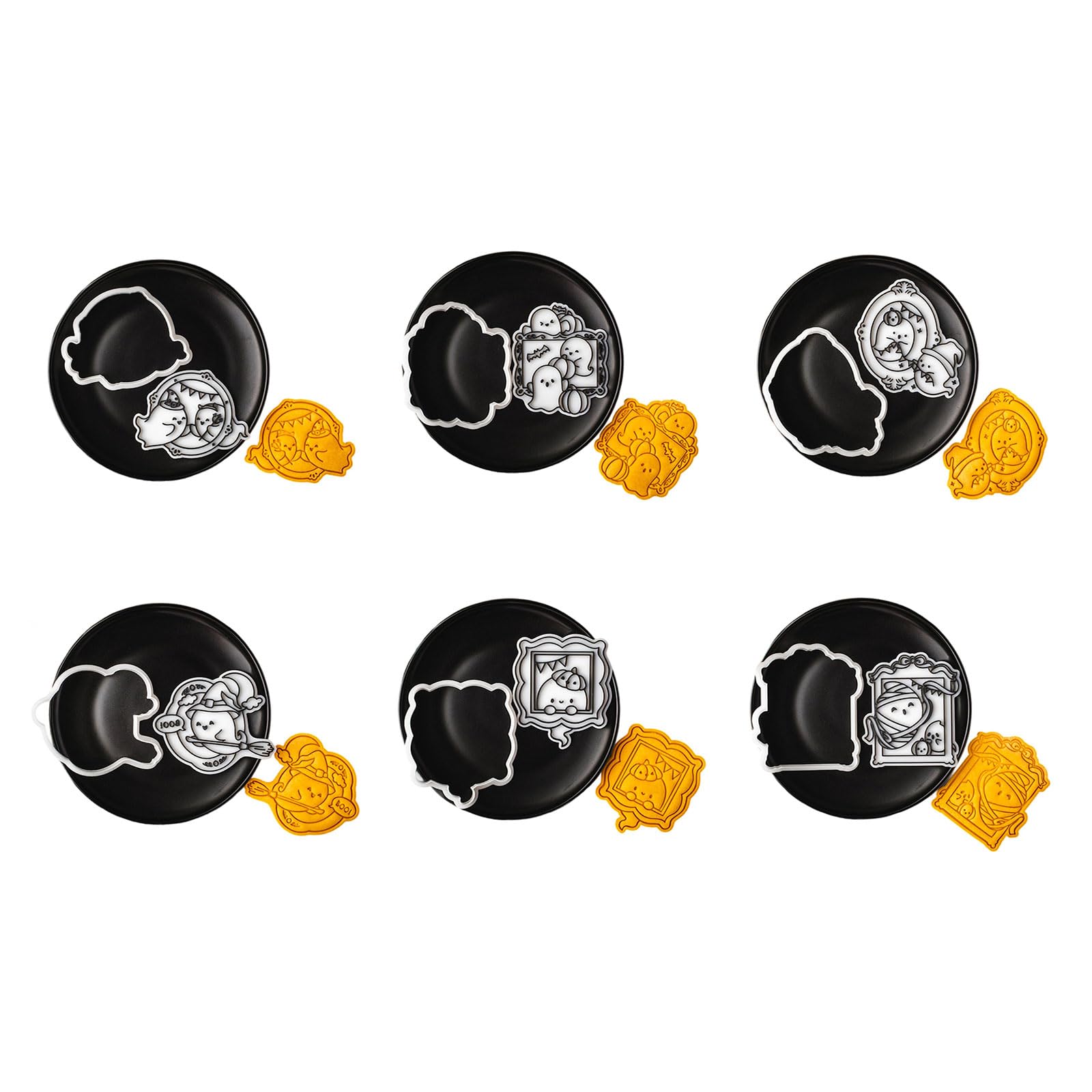 Xitea 6 Sets Japanese Cartoon Ghost Shape Cookie Mould Halloween Baking Accessories Plastic Moulds For Fondant Chocolate Japanese Ghost Biscuit Moulds