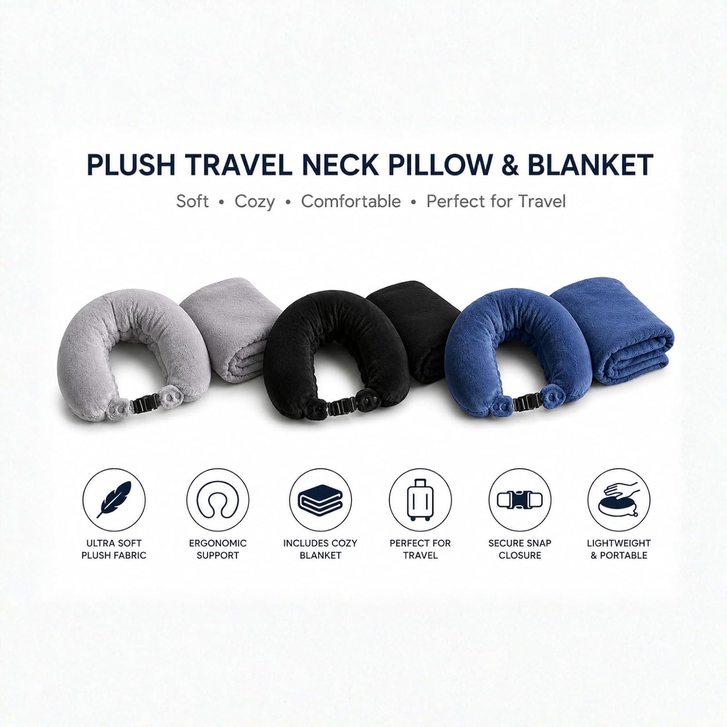 LILLE & CO. 3-in-1 Travel Neck Pillow with Blanket & Carry Bag – Soft Flannel Blanket Set, Convertible U-Shaped Pillow, Compact Travel Kit for Airplane, Car, Camping - Gray image 3