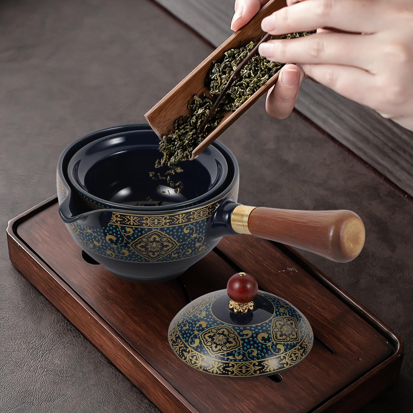 SHINEOFI Tetera de Cerámica Asa Lateral 1 Unidad Tetera Casera Ligera en Color Azul Recipiente para Té de Porcelana Adecuado para Servir y Disfrutar en Reuniones Familiares