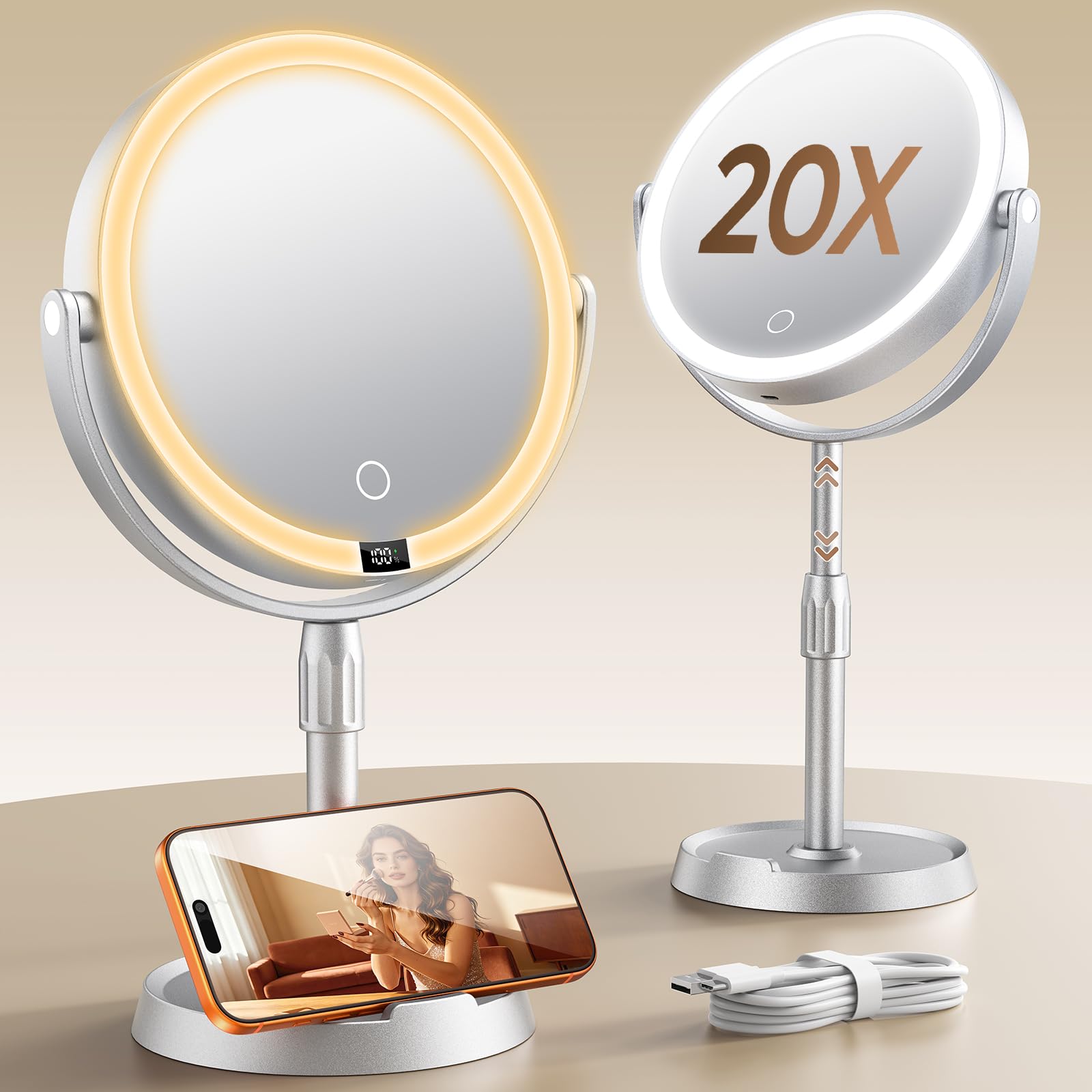 Glowtop 8 inch ABS Lighted Makeup Mirror