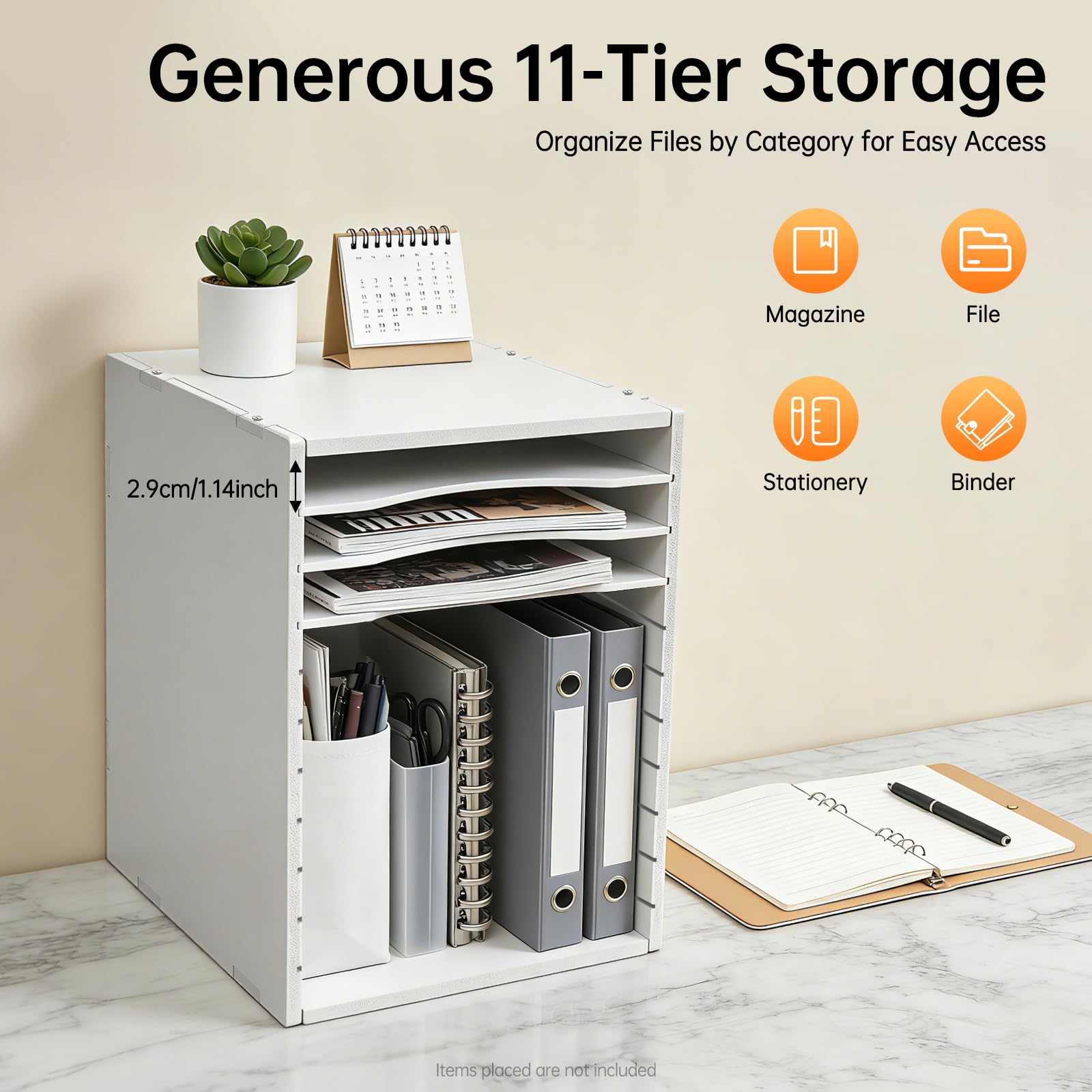 27 x 30 x 40 cm, bianco, verticale, da scrivania, da utilizzare per riporre documenti | Portadocumenti con 11 scomparti, cacciavite e 14 viti, organizer per posta in PVC, laminato durevole