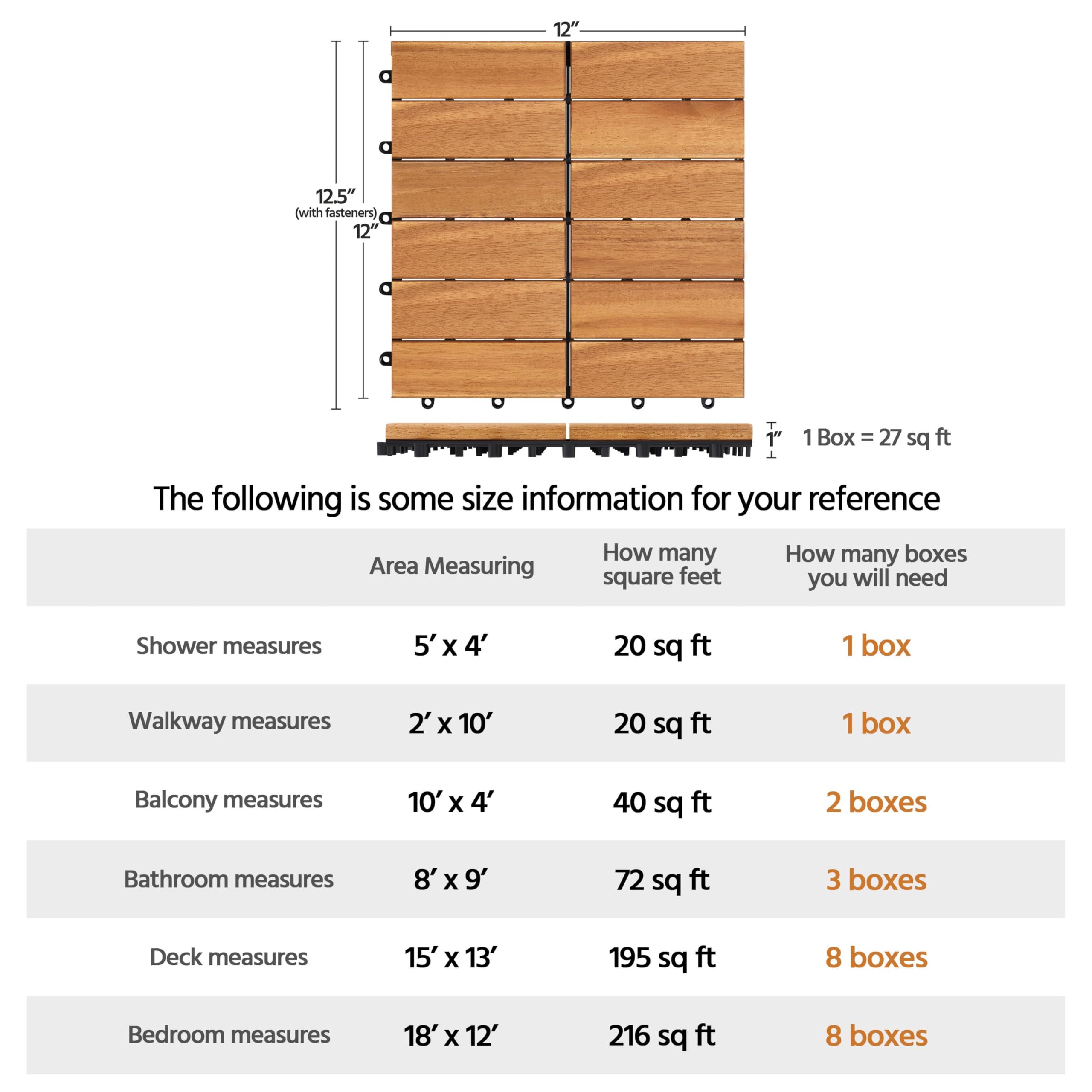 Yaheetech Lot de 27 dalles de terrasse emboîtables en bois d'acacia avec surface antidérapante, faciles à clipser et imperméables pour intérieur et extérieur, résistant aux fissures, décoration de