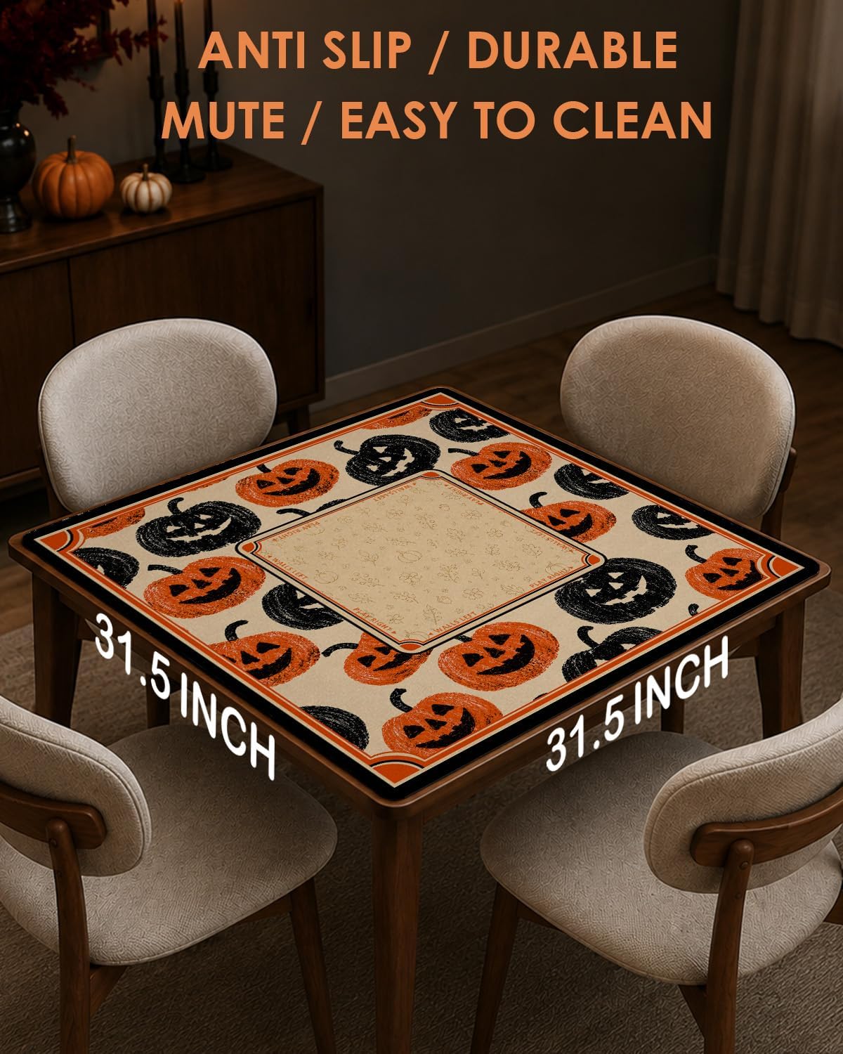 Halloween & Fall Mahjong Mat - Jack-o'-Lanterns on a game table