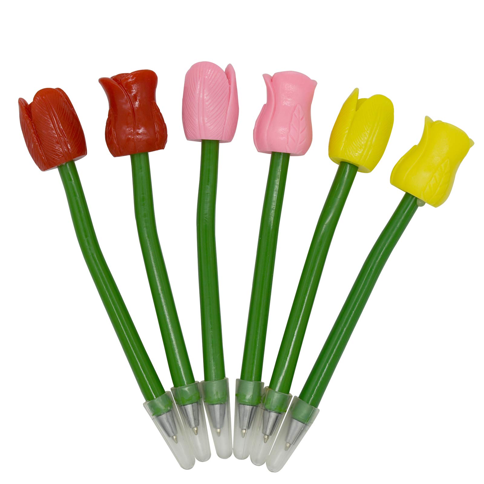 Maydahui 6 PCS Flower Ballpoint Pen Colorful Rose Tulip Plant Pens Black Gel Ink Desktop Decoration for Teachers Girls Party Valentine's Day