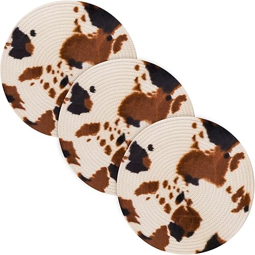 Salvamanteles a prueba de calor de piel animal negro marrón patrón microondas salvamanteles para platos calientes de 15 pulgadas, tejido de hilo de