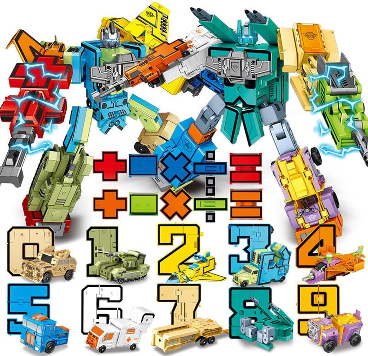 Number Robots Transforming Action Figure Toys - School Classroom Rewards & Carnival Prizes - Preschool Educational STEM Math Toys for Kids Boys Girls