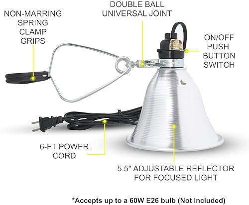 Miniatura 3 de Simple Deluxe Enchufe de luz de abrazadera E26 con reflector de aluminio de 5.5 pulgadas, apto para lámpara de 60 vatios de máximo (sin bombilla