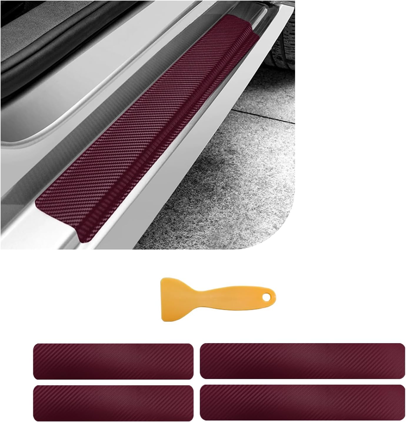Dickno 4 PCS Car Door Sill Protector, 3D Carbon Fiber Auto Door Entry Edge Guard Protection Trim, Anti-Scratch Threshold Cover Strips, Sill Protection Sticker for Car SUV Truck (Purple)