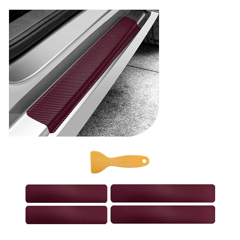 Protetor de Soleira para Porta Automotiva Dickno em PVC com Acabamento Fibra de Carbono 3D Wine Red, 4 Peças