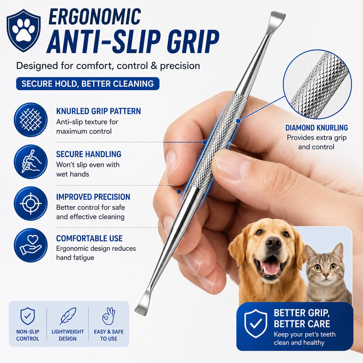 Herramientas dentales Rascador de sarro de doble cabeza Rascador de dientes dental Removedor de placa (perfecto para gatos y perros) Herramienta de limpieza de dientes de acero inoxidable