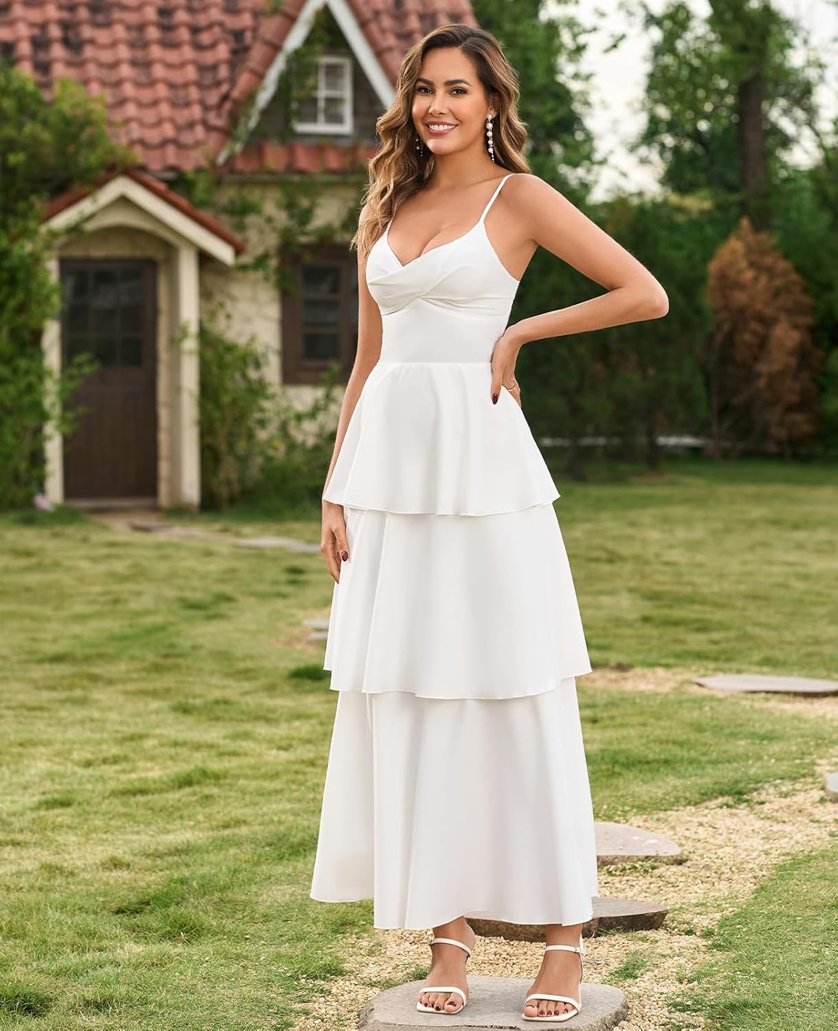 XinFSh Women's Summer Floral Wedding Guest Maxi Dress Flowy Tiered Ruffle Backless Long Garden Party Beach Sundresses - Image 4