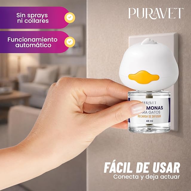 Foto 6 de 7 de PURAVET - Feromonas para Gatos - Difusor + 2 Recambios de Feromonas Calmantes para Gatos (60 días, 48 ​​ml)