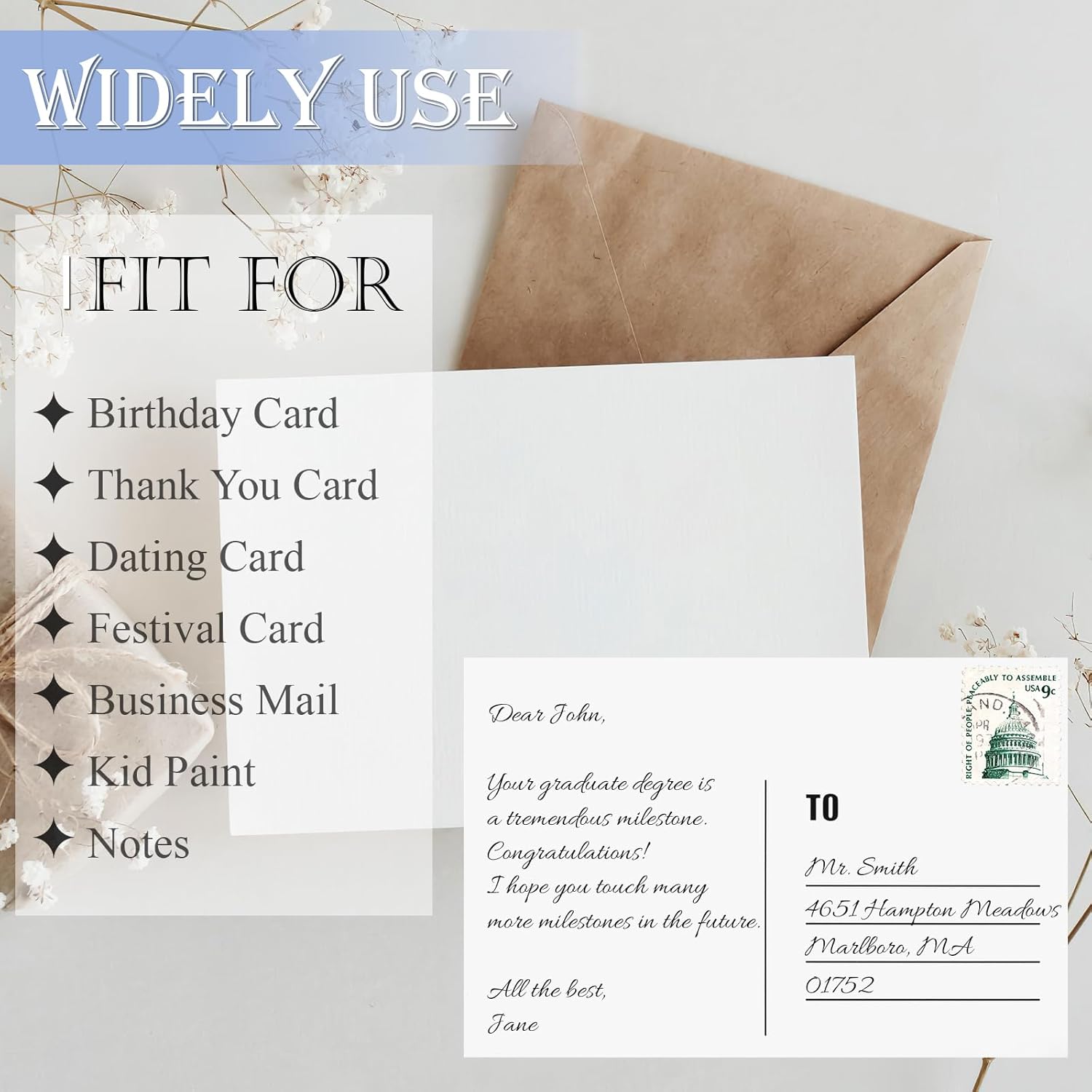 96PCS Blank Postcards for Mailing, 4 x 6 inches Post Cards for Mailing, 300 GSM White Cardstock Paper Mailable Printable Postcards Bulk for Birthday, Thank You, Business Postcards - Image 7