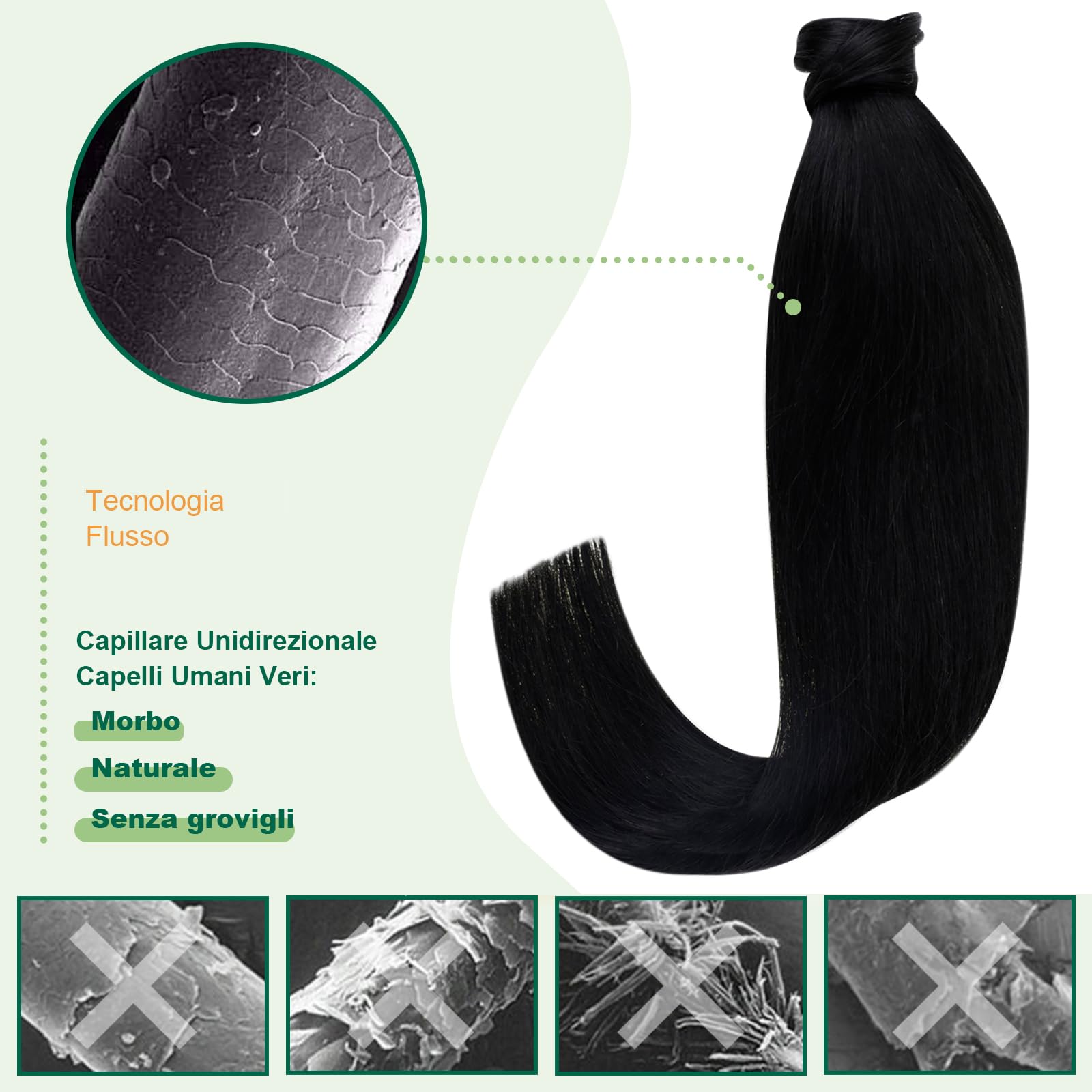 Easyouth Coda di Cavallo Capelli Veri Naturali Coda Cavallo dei Veri Capelli Ponytail Colore Nero Naturale Coda Capelli Extension Veri Nero 80g 50cm #1