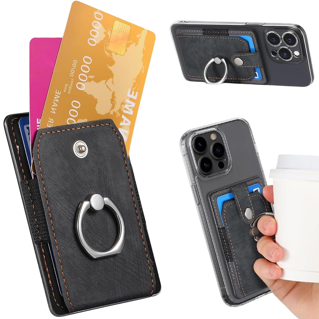 JEYORZY 1 porte-cartes pour téléphone portable, portefeuille en cuir synthétique avec support