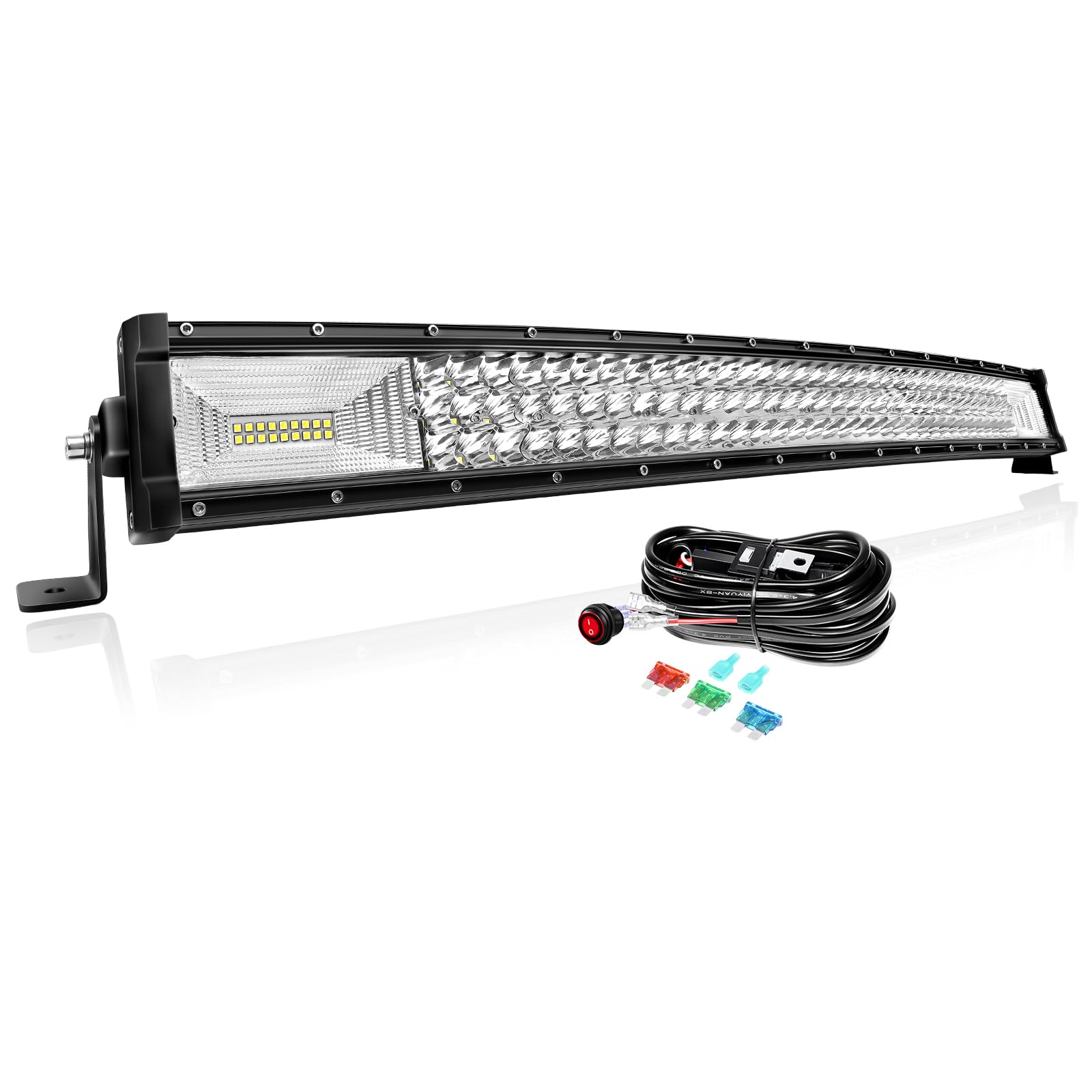 PICAA Delgado Barra Led 4x4 con 12V kit cableado, Curvo 32 Pulgadas 405W Fila Triple Combinación Barra de Luz de Trabajo Led, 6000K Impermeable Barra luminosa Led Faro Led para Offroad ATV SUV Camión