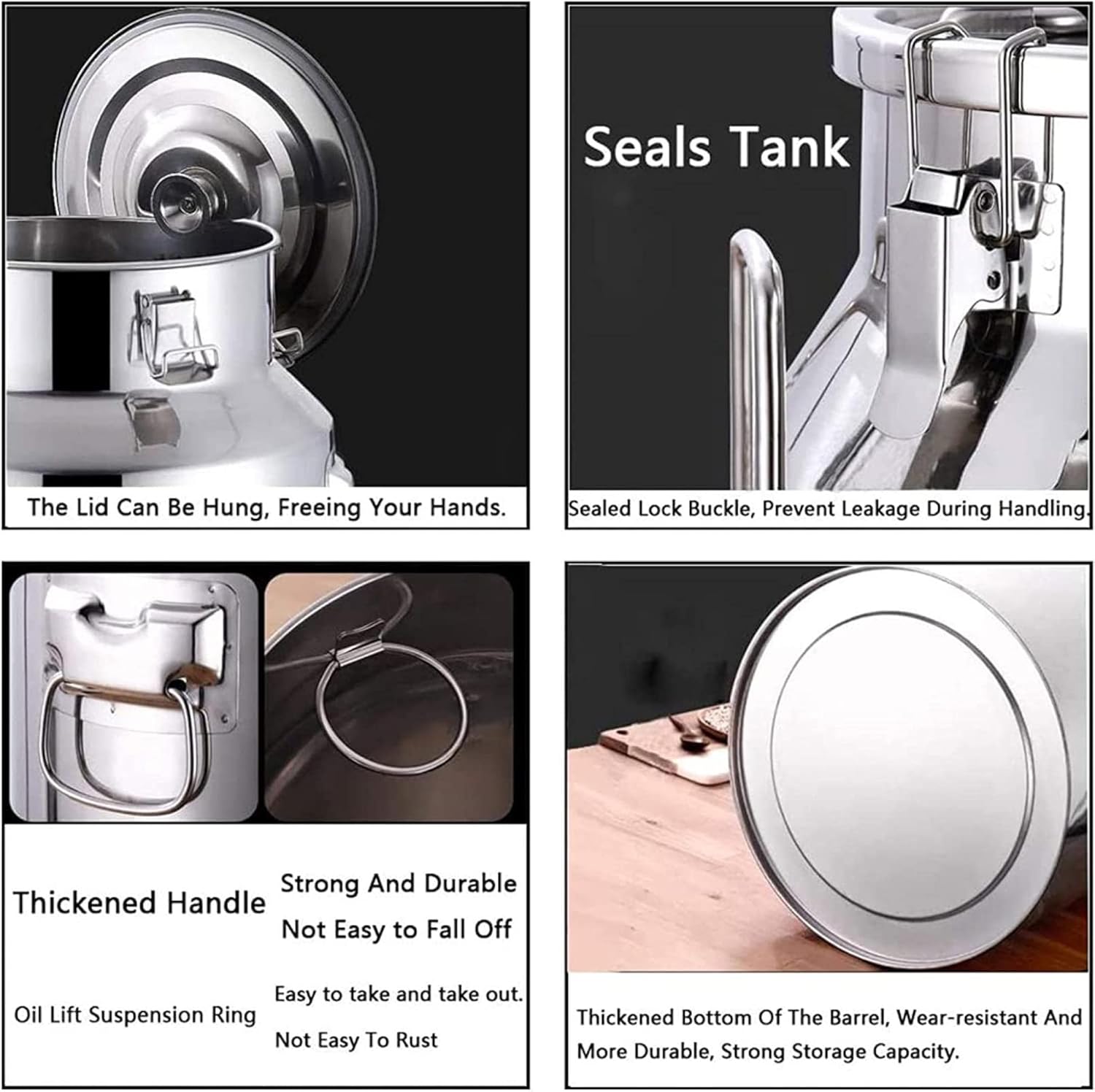 Airtight Milk Can Bucket - 201 Stainless Steel Thicken Milk Transport Barrels with Silicone Sealed Lid for Milk and Liquid Storage,A-88L（A-88L）