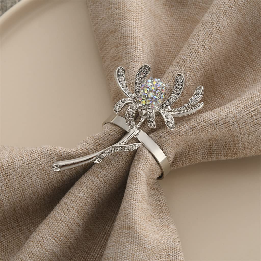 Anillos de servilleta de crisantemo con Diamantes de imitación Hebillas de Metal Servilletero para el Banquete de Boda Decoración navideña Ajuste de la Mesa (B como se Muestra)