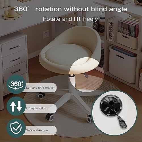 Miniatura 4 de Taburete con Ruedas Asiento Giratorio Ergonómico, Altura Ajustable, Ruedas Ultra Silenciosas, Cojín Acolchado de Cuero PU, para Salón, Oficina,