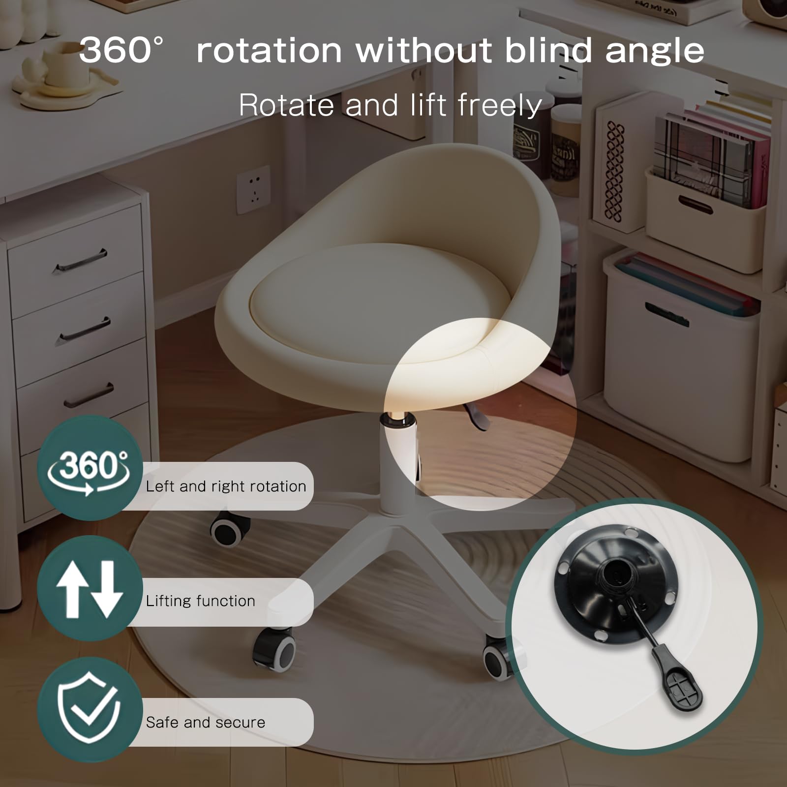 Ergonomic Rolling Stool - Beige Salon & Office Chair -4 Ergonomic Rolling Stool - Beige Salon & Office Chair -4