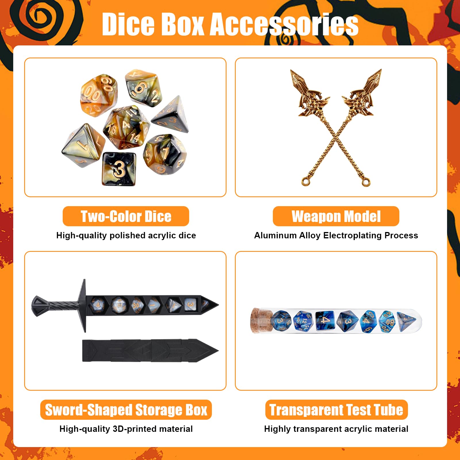 Set de Dados Poliédricos, Dados de Fantasía, Cube para Juegos de Mesa, Colección de 28 Cubes, Diseño Dos Colores con Caja Espada, para Juegos de rol y Estrategia