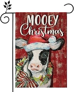 CROWNED BEAUTY Mooey Christmas Winter Cow Garden Flag Double Sided Vertical 12×18 Inch Rustic Red Farmhouse Decor for Seasonal Holiday Yard CF302
