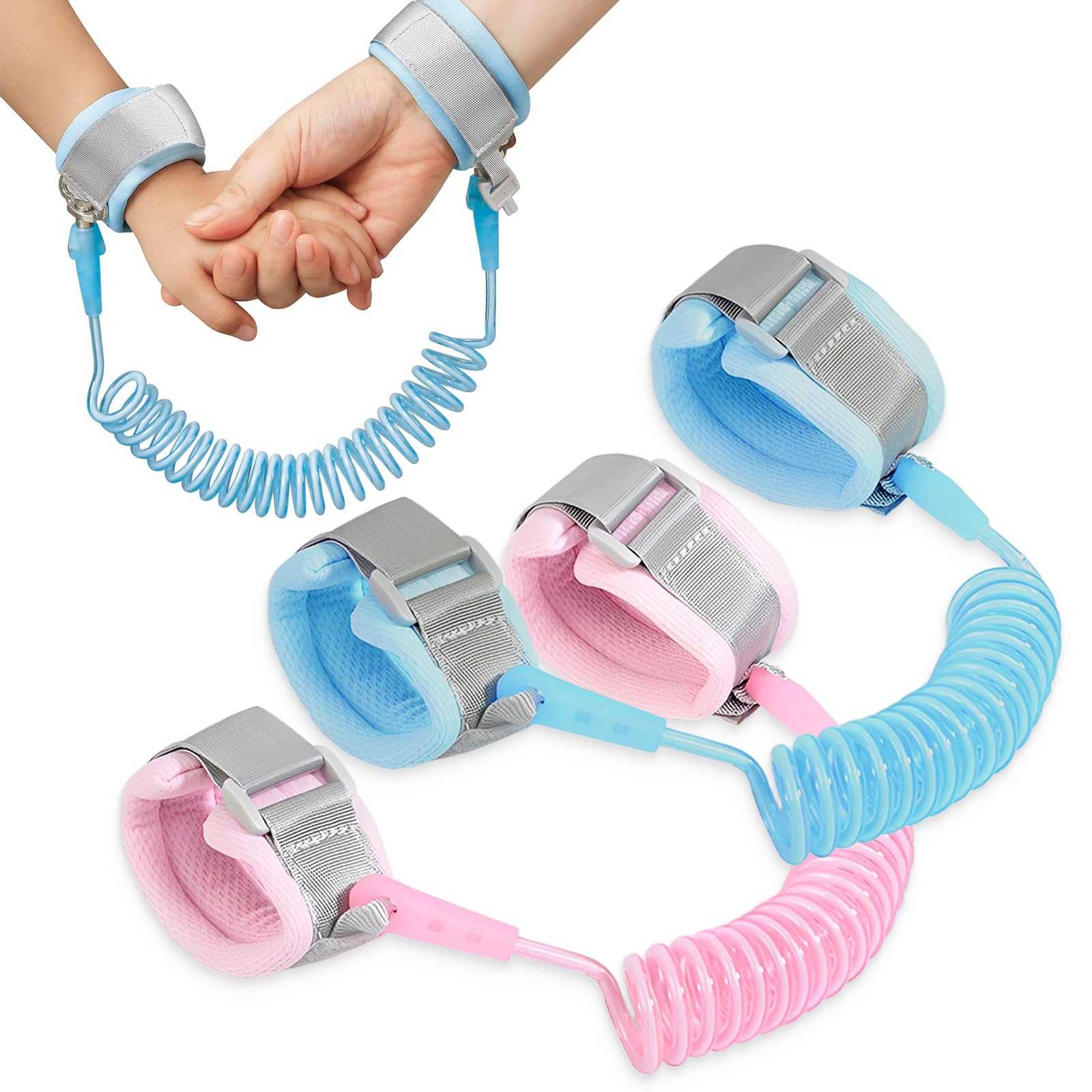 2 Harnais Anti-Perte Enfant 2m, Bracelet Anti-Perte Bébé 360° Rotatif, Sécurité Enfant pour Voyage & Supermarché, Protection Anti-Évasion (Rose, Bleu)