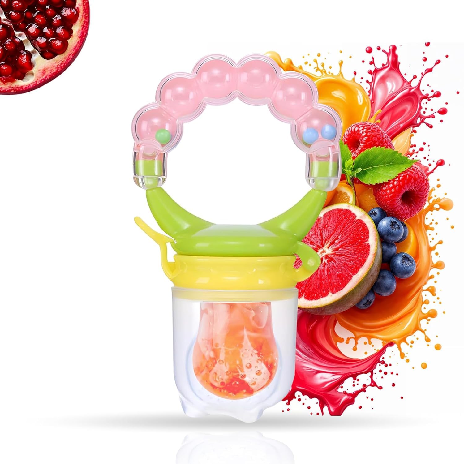 Novo Baby Baby Fruit Feeder – Silicone Food & Fruit Nibbler with Extra Mesh, Soft Pacifier Feeder & Teether for Infants, Bunny Design (Violet & Pink)-image-2