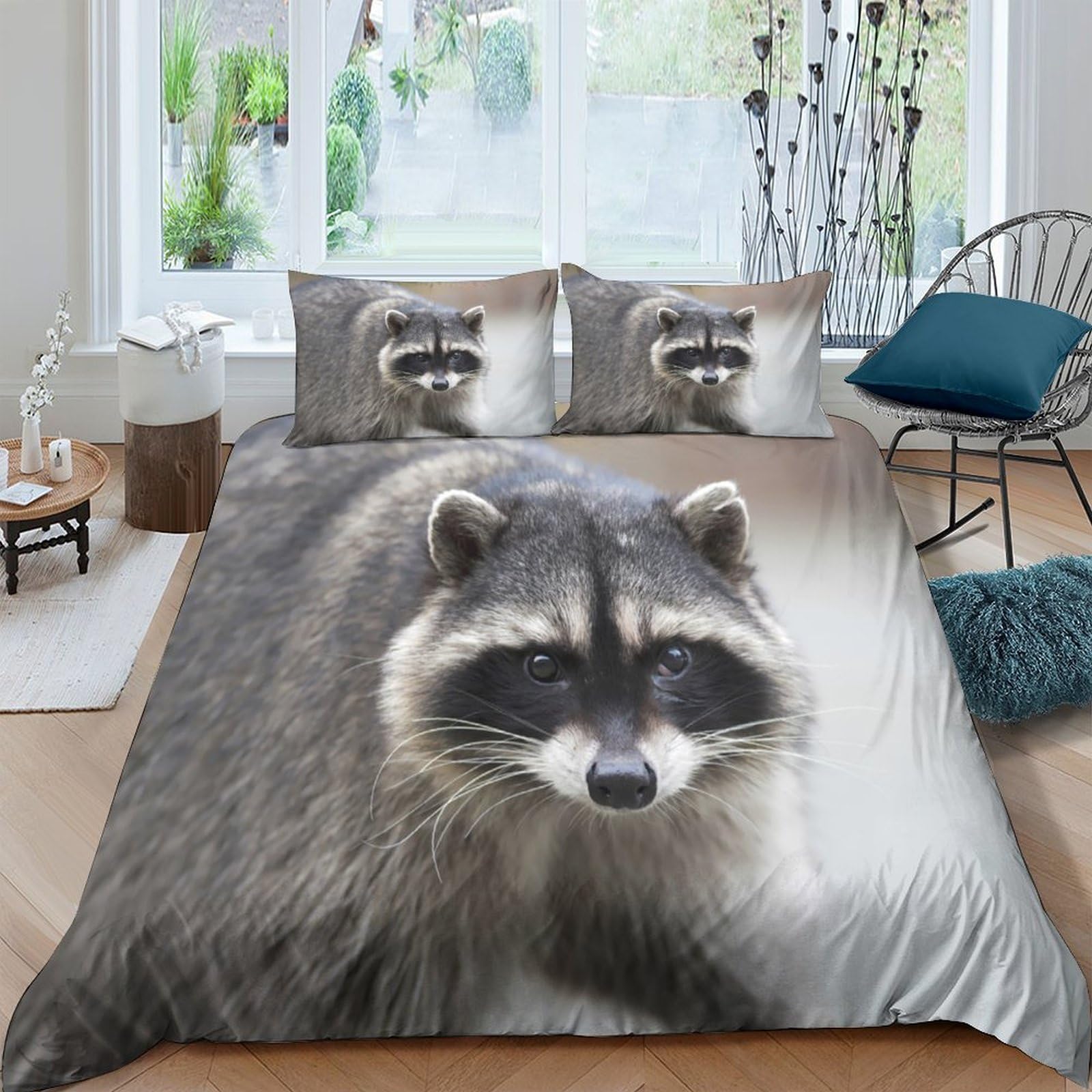 Ctjqhvkz Style-9 3D Printed Raccoon Forest Fitted Sheet Microfiber Soft Animal Woodland Mattress Cover For Bedroom Guest Room Decor Single（135X200cm）