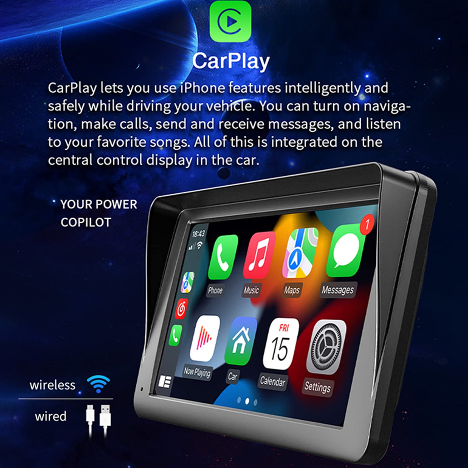 Portatile Monitor per Auto da 7" Wireless Carplay e Android Auto Autoradio con Telecomando Telecamera di Backup Bluetooth Mirrorlink Trasmettitore FM Porta per Scheda AUX/USB/TF