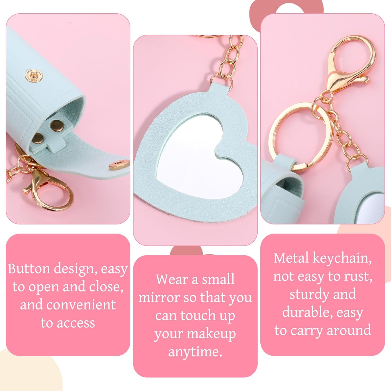 4 PCS PU Leather Lip Gloss Keychain, Lipstick Holder Key Chain with Mirror Portable Lipstick Holder Lip Balm Organizer Holders Keychains Lipgloss Keychain Travel Makeup Storage Case for Women Girls