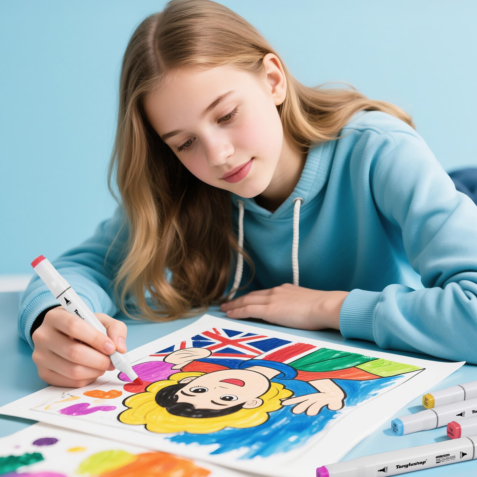 Tongfushop Marcatore 80 Colori, Pennarelli Doppia Punta, Pennarelli ad Alcool Professionali con Borsa e Distanziatore, Adatti per Sketch, Colorare, Illustrazioni, Disegnare, Anime