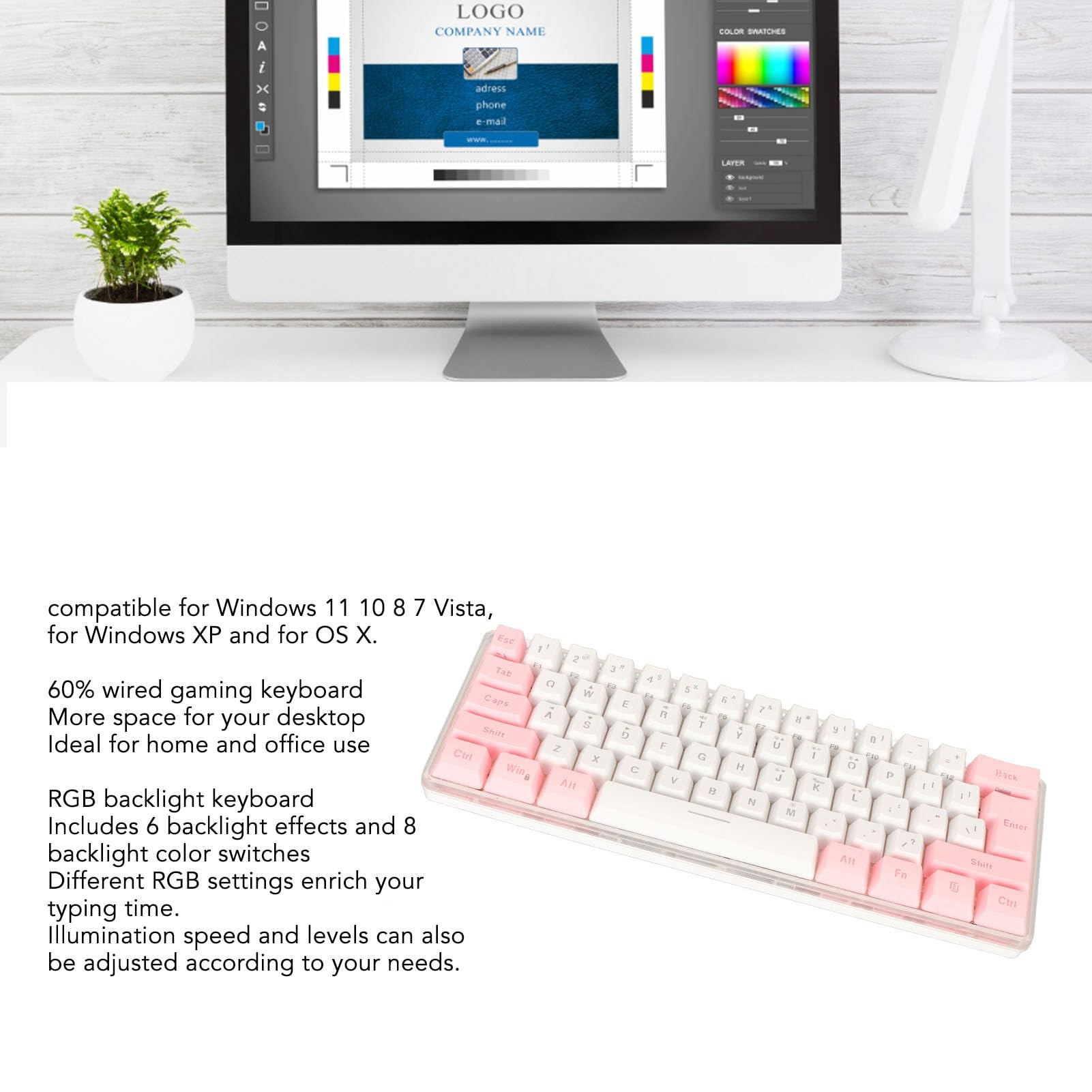 Amazon | 有線ゲーミングキーボード、コンパクト61キーキーボード 