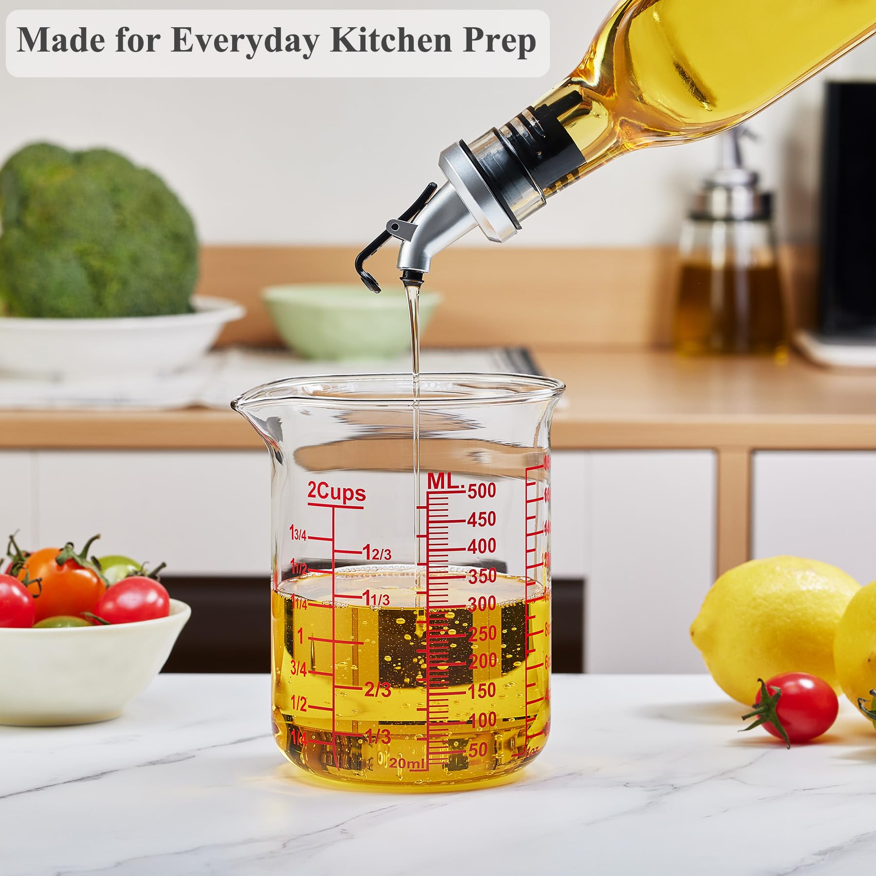 Vaso medidor de vidrio de borosilicato alto, boquilla en forma de V, vaso medidor de vidrio para cocina o restaurante, fácil de leer, 500 ml (16 onzas, 2 tazas)