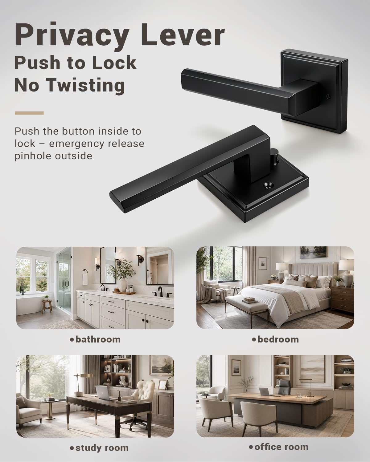 KNOBWELL Matte Black Door Knob with Lock - Keyless Entry -2