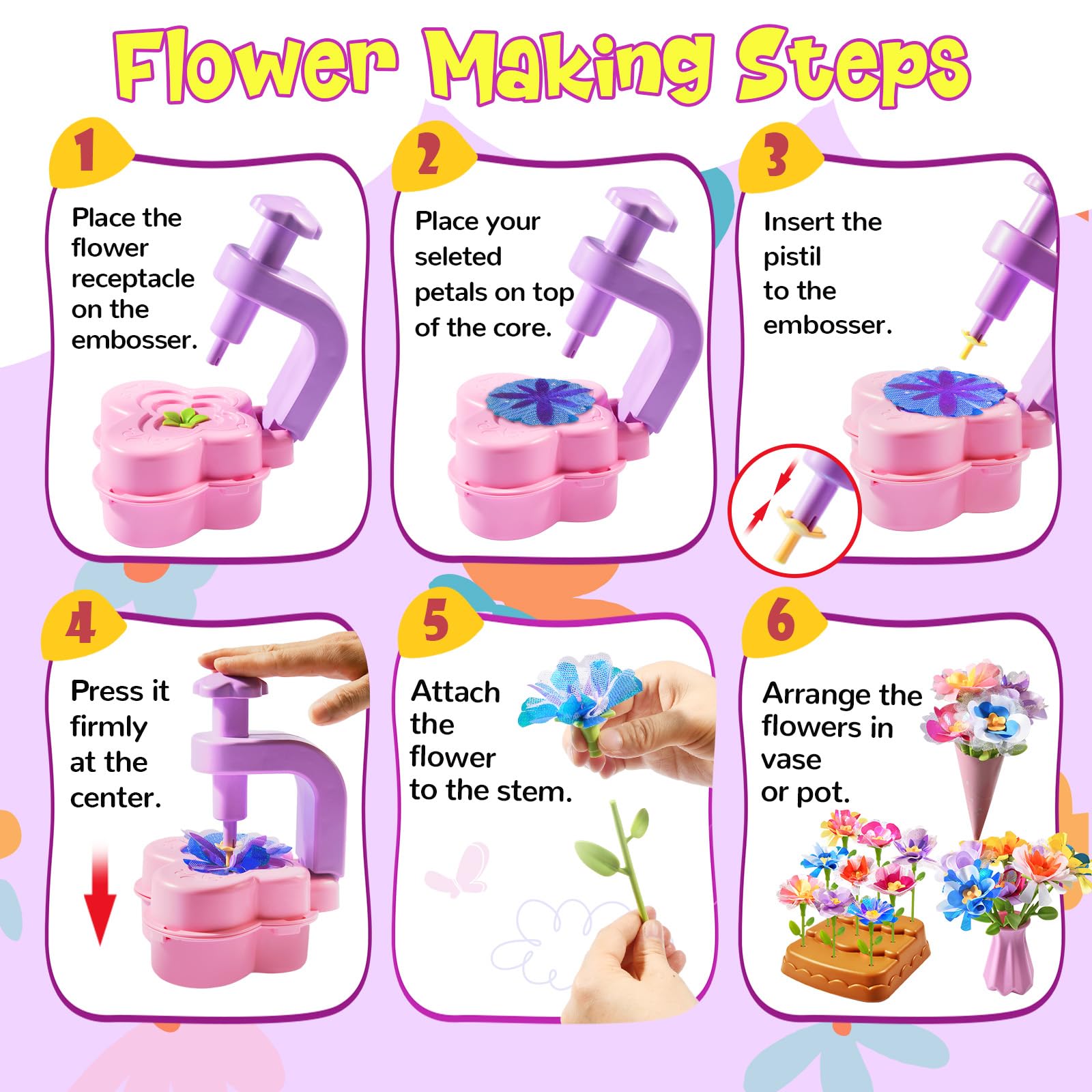 GPPNKC Flower Bouquet Craft Kit DIY Arts and Crafts Toddler Toys Flowers Market Toy Educational Fun DIY Activity Set Birthday Gift for 4 5 6 7 8+ Year Old Girls and Boys