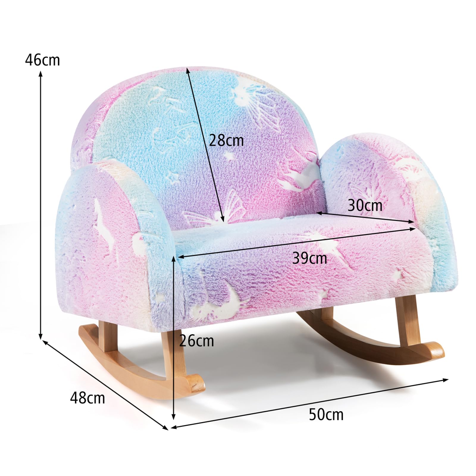 GYMAX Sedia a Dondolo per Bambini, Divanetto Brillante al Buio, Poltroncina Imbottita in Flanella con Gambe in Legno Massello, per Camera da Letto, Sala Giochi, Asilo Nido, 3-5 Anni