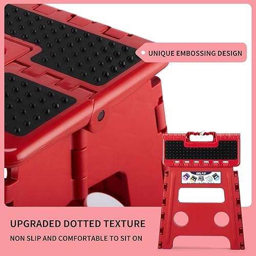 Miniatura 205 de Delxo Taburete plegable de 9 pulgadas, taburetes negros plegables para niños, taburete plegable portátil con asa, taburete plegable para cocina