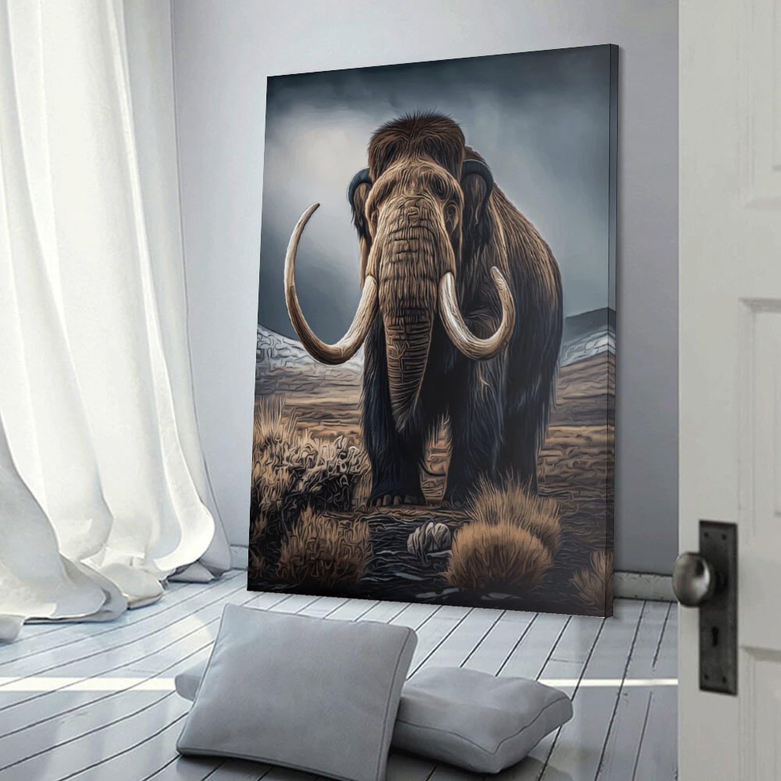 Junmoney Frame-Style-7 Prehistoric Mammoth Painting Canvas Wall Art 08X12inch(20X30cm), For Workspace Walls, Study Corners Or Bedrooms, Wall Art That Adds Style To Work Areas
