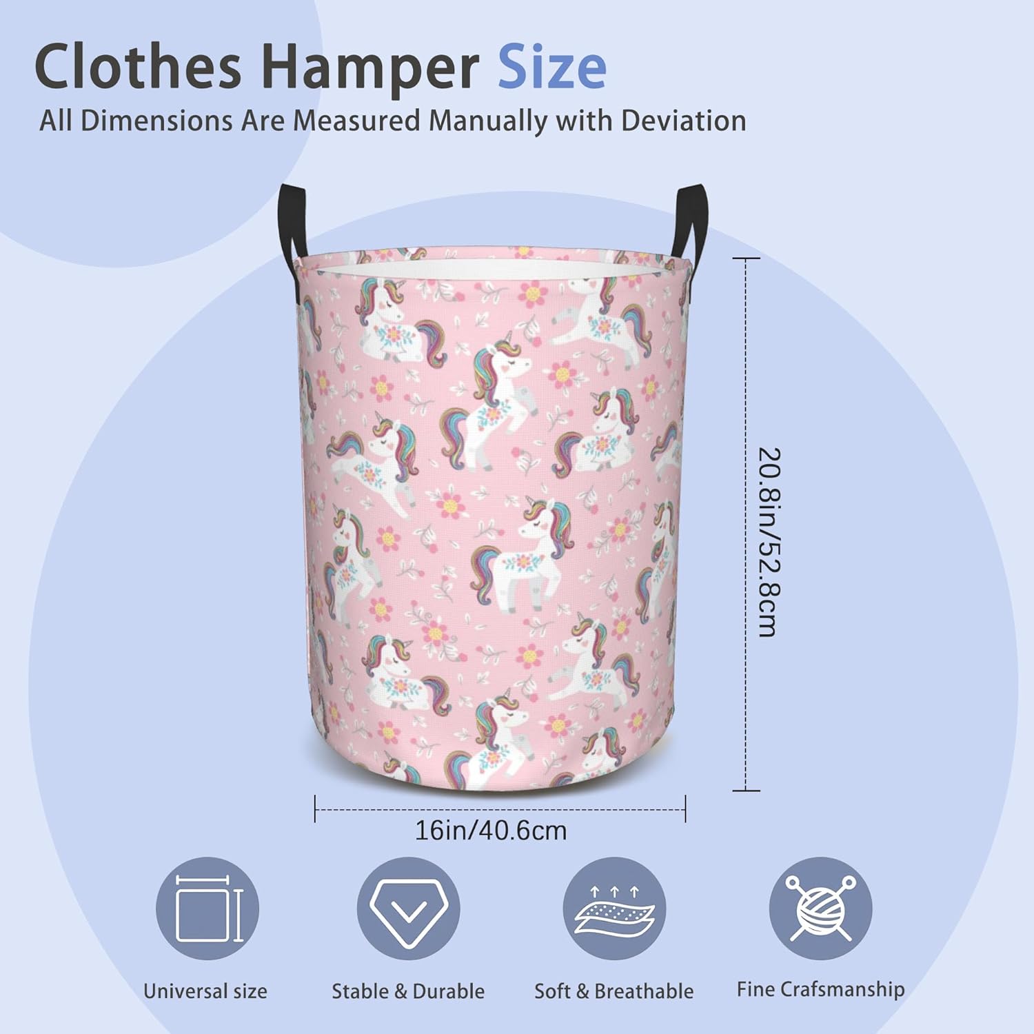 Laundry Basket, Dirty Clothes Basket, Foldable Waterproof Oxford Cloth Storage Basket for Bedroom, Bathroom, Clothes,Large Storage Basket Home Decoration(Unicorns)