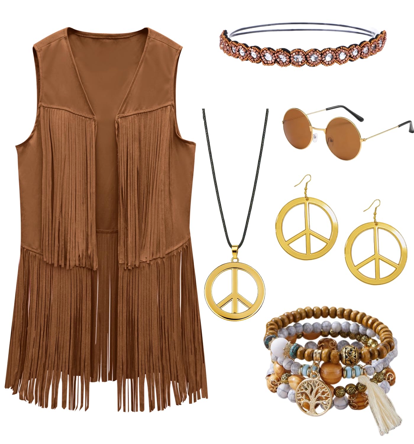 kasahara Cowgirl Outfits for Women Fringe Vest Cowgirl Top 70s Fancy Dress Women, 60s Fancy Dress for Women Cowgirl Costume Set for Halloween, Festival (Brown 01, XXL) — image 1