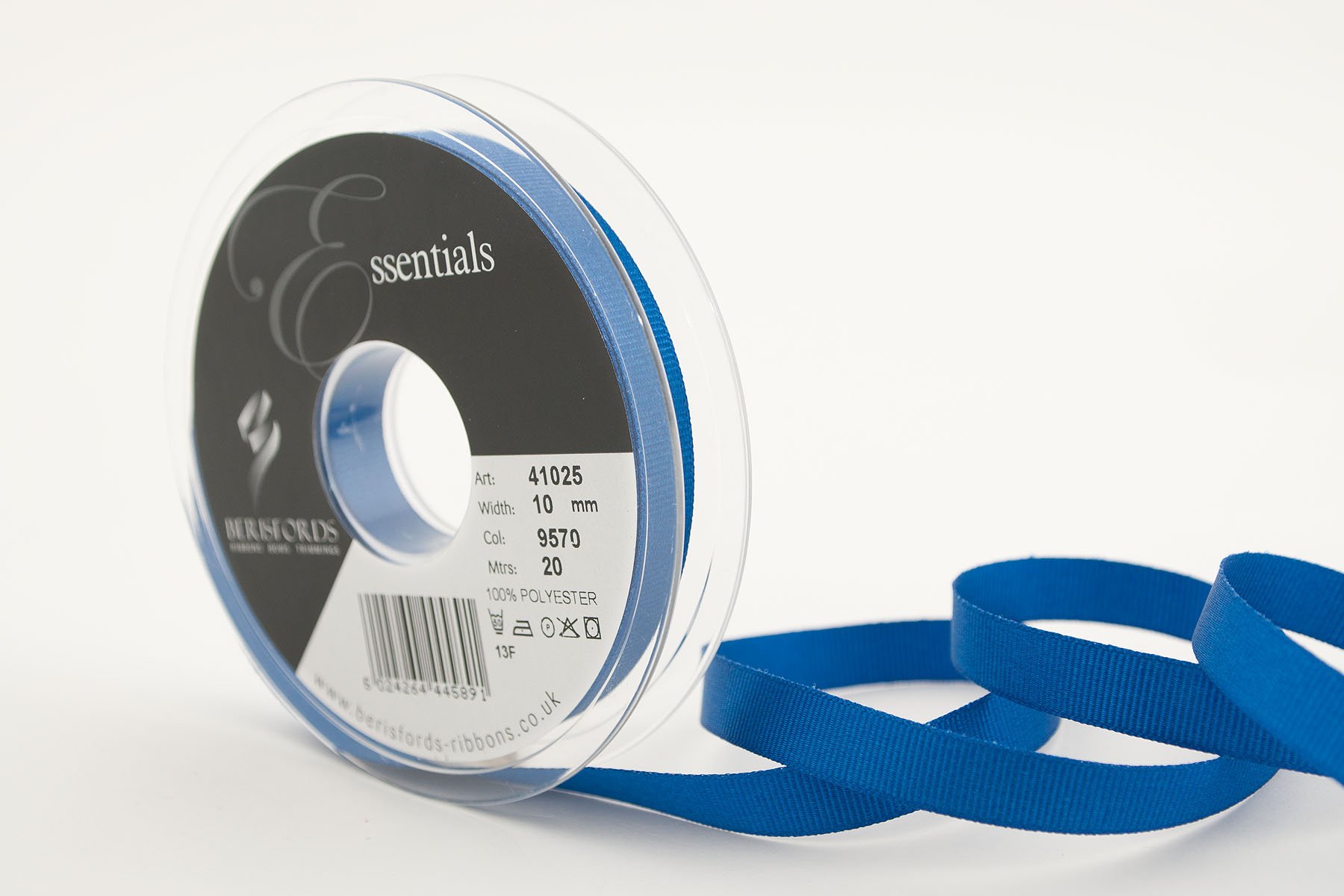 Berisfords 41025 20 m x 10 mm Polyester Grosgrain Ribbon, Royal, 10mm