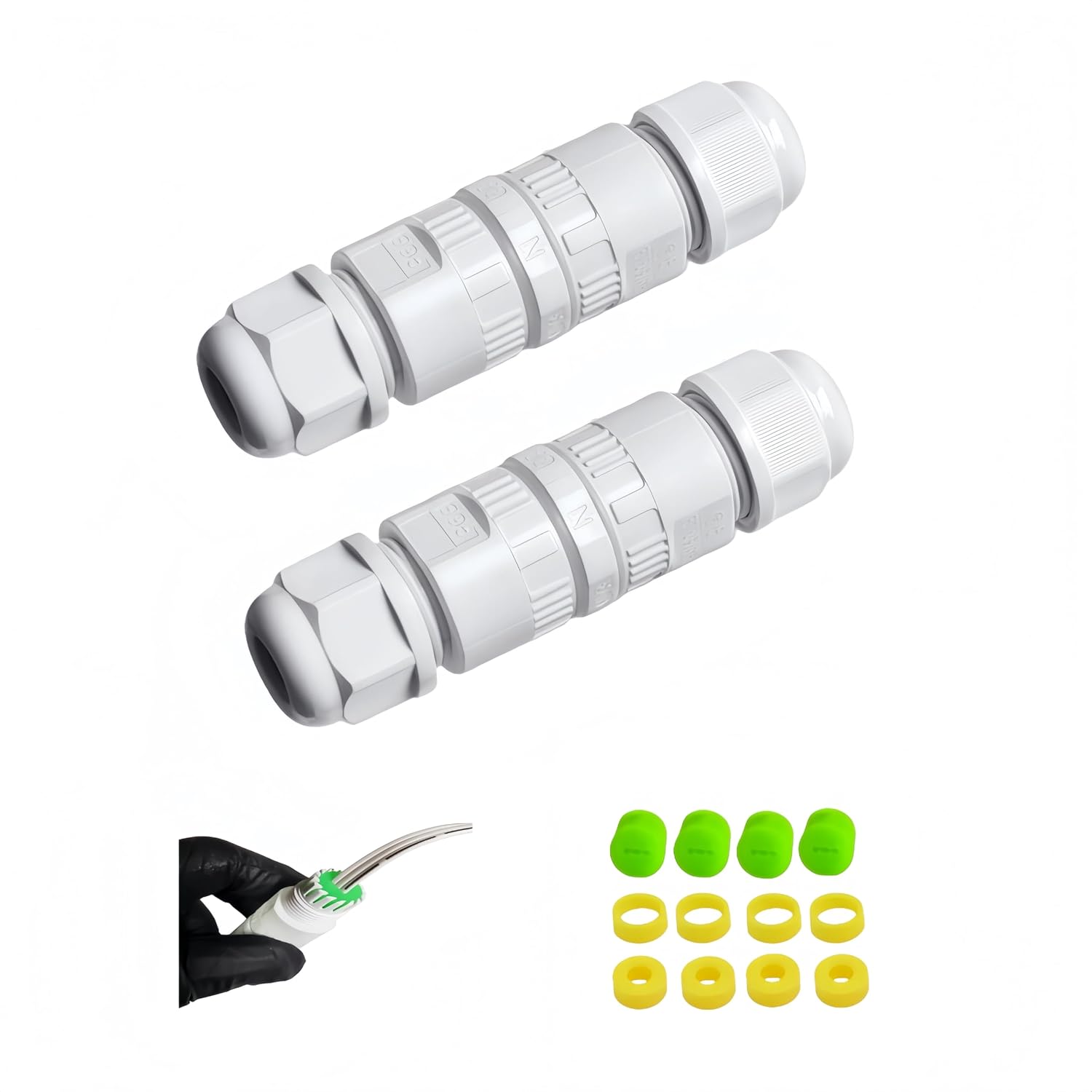Waterproof Junction Box IP68, M20-3Pin Outdoor Electrical Box, Waterproof Splice Connector with Male Female Connectors for Outdoor Light Repair Kit,Cable Extension