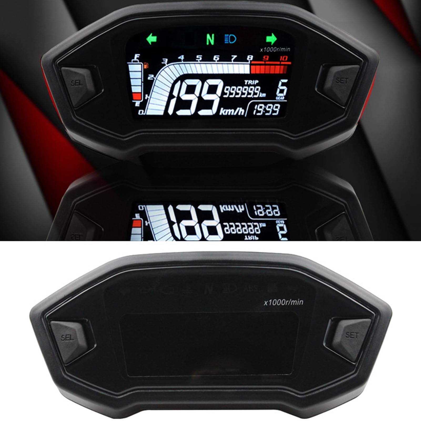 Motorrad-Kilometerzähler-Instrument, Motorrad-Instrumententafel, LCD-Digitalanzeige, Multifunktionaler Tachometer, Kilometerzähler, Drehzahlmesser für Motorräder