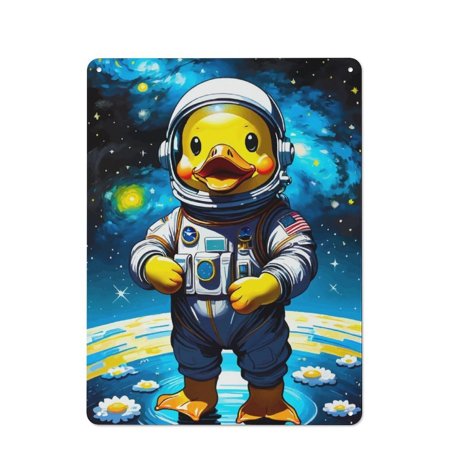 Junmoney Rubber Duck Astronaut For Lounge Or Reading Corner, Retro Metal Plaque 40X30cm, For Vintage Wall Decor Fans, For Metal Sign Collectors