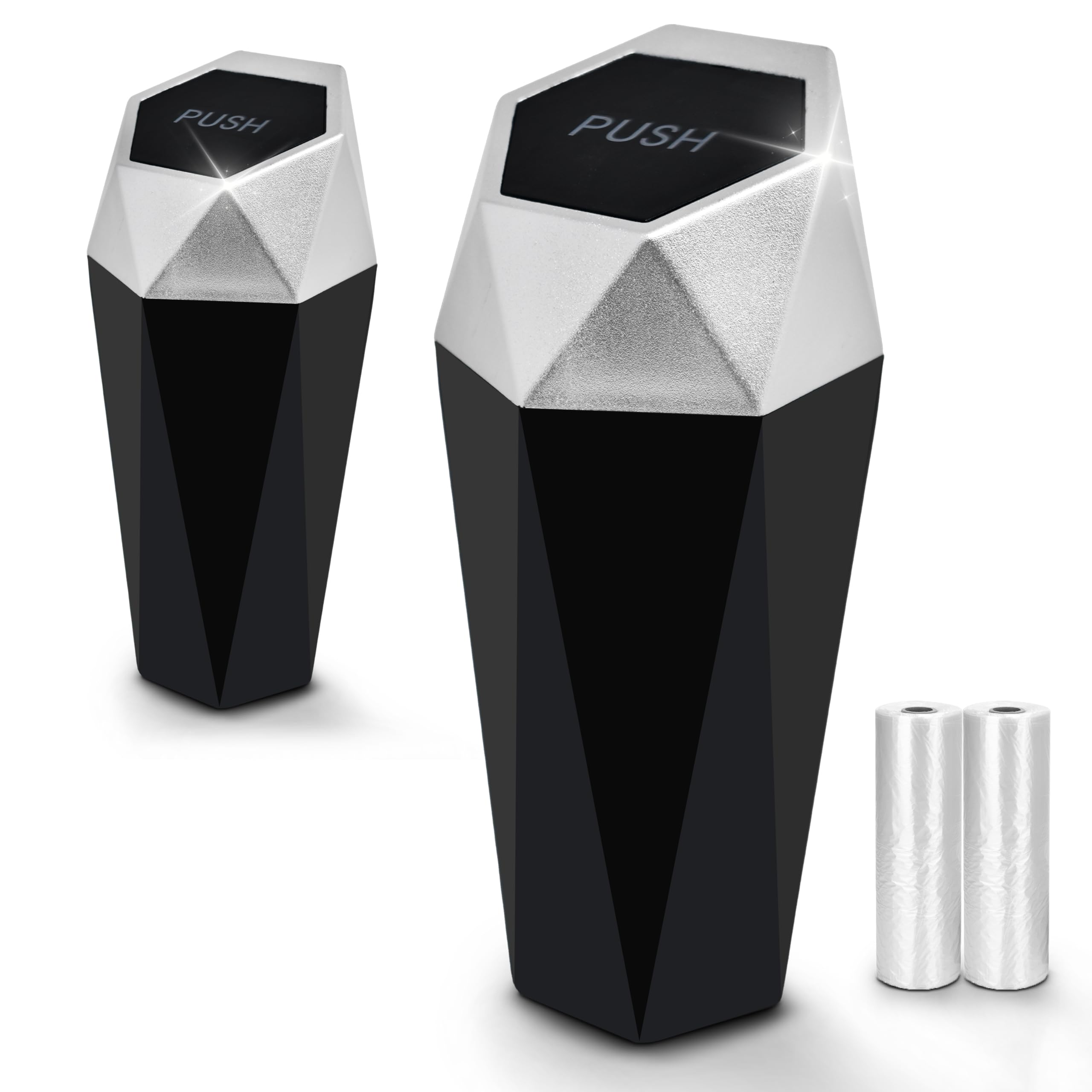 EcoNour Mini Trash Can with Lid (2 Pack) | Small Car Trash Can Cup Holder | Leakproof Trash Bin with 30 pcs Garbage Bags | for Car, Home & Office