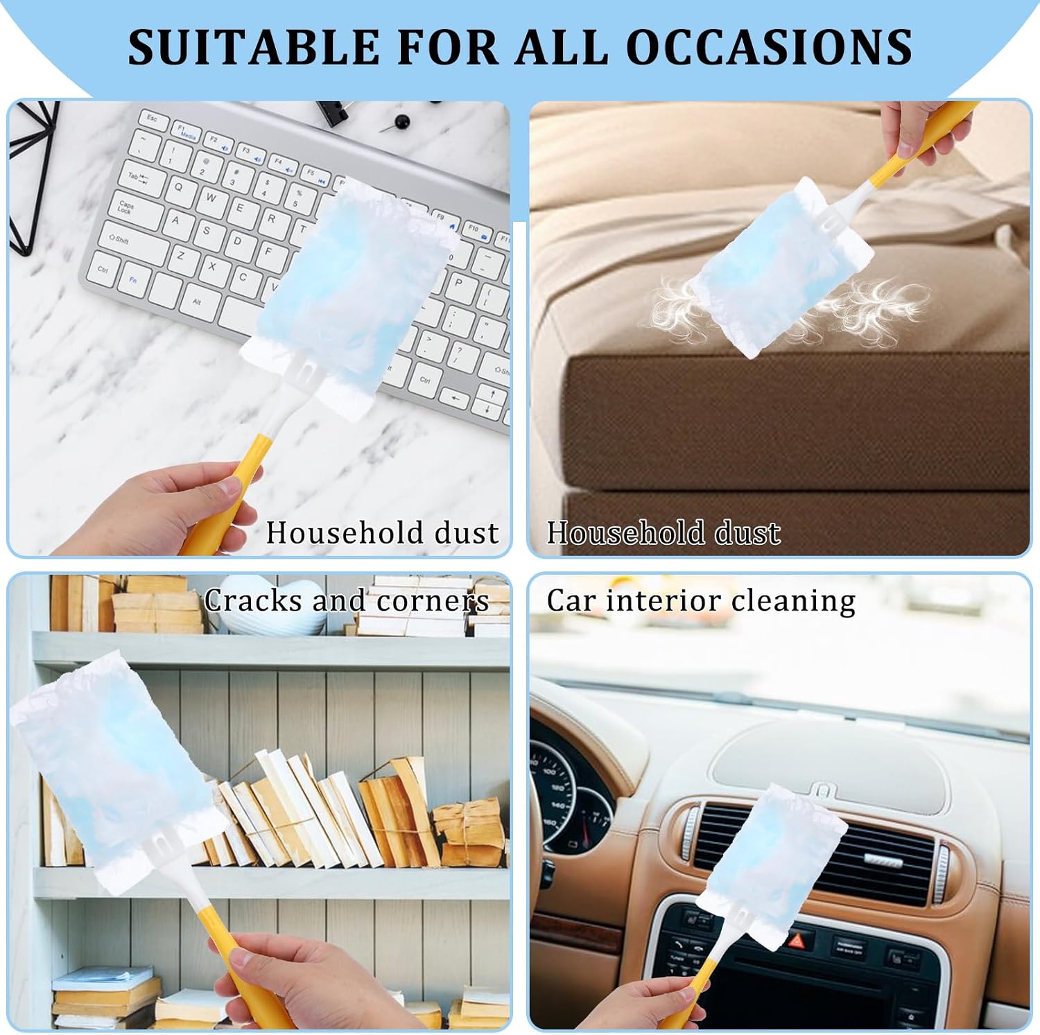 60 PCS 180° Duster Refills Compatible with Dusters 180 Handle Dusters, Heavy Duty Multi-Surface Duster Replacement with 1 Extra Handle, Unscented