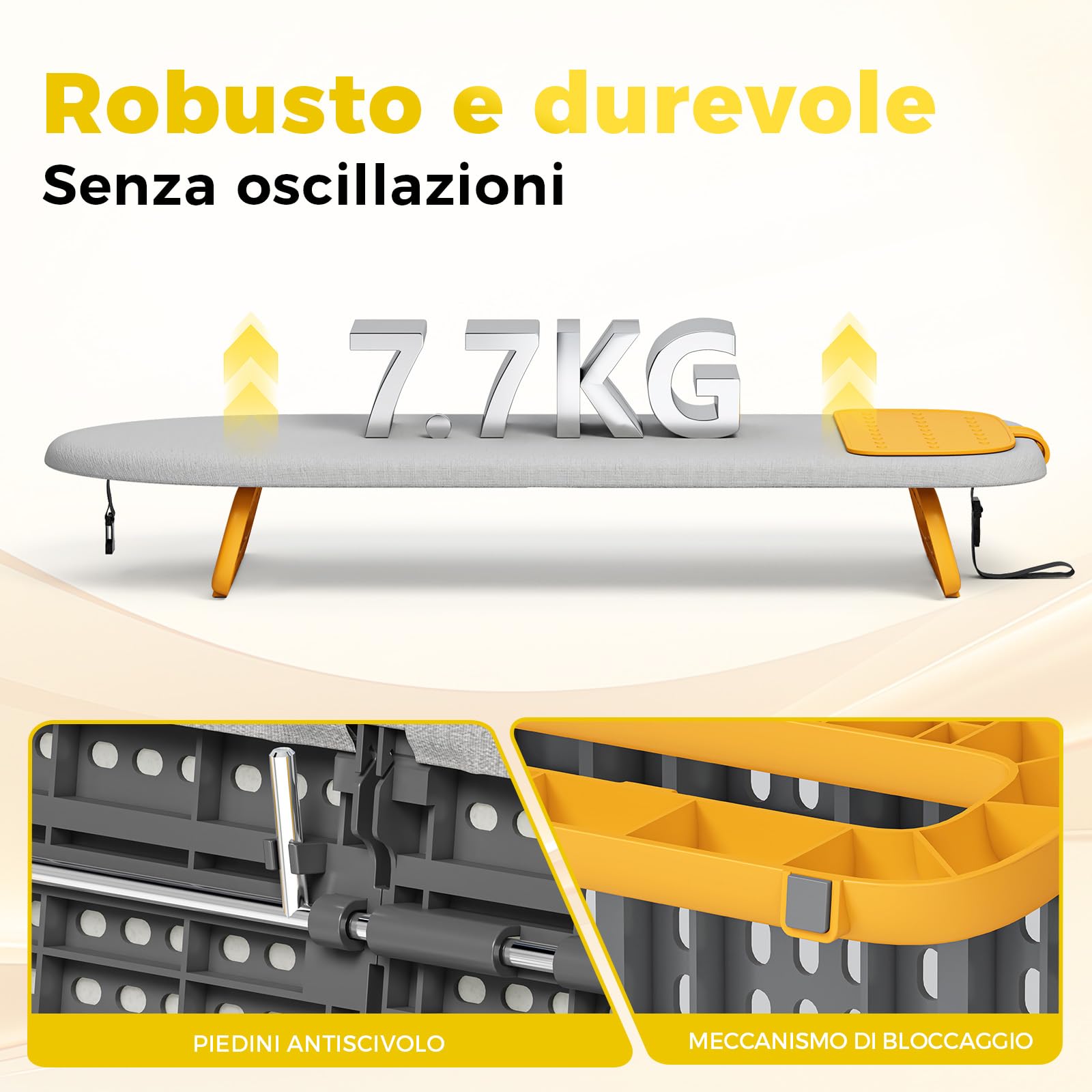 KINGRACK Asse da stiro, con cuscinetto isolante, pieghevole, Grigio
