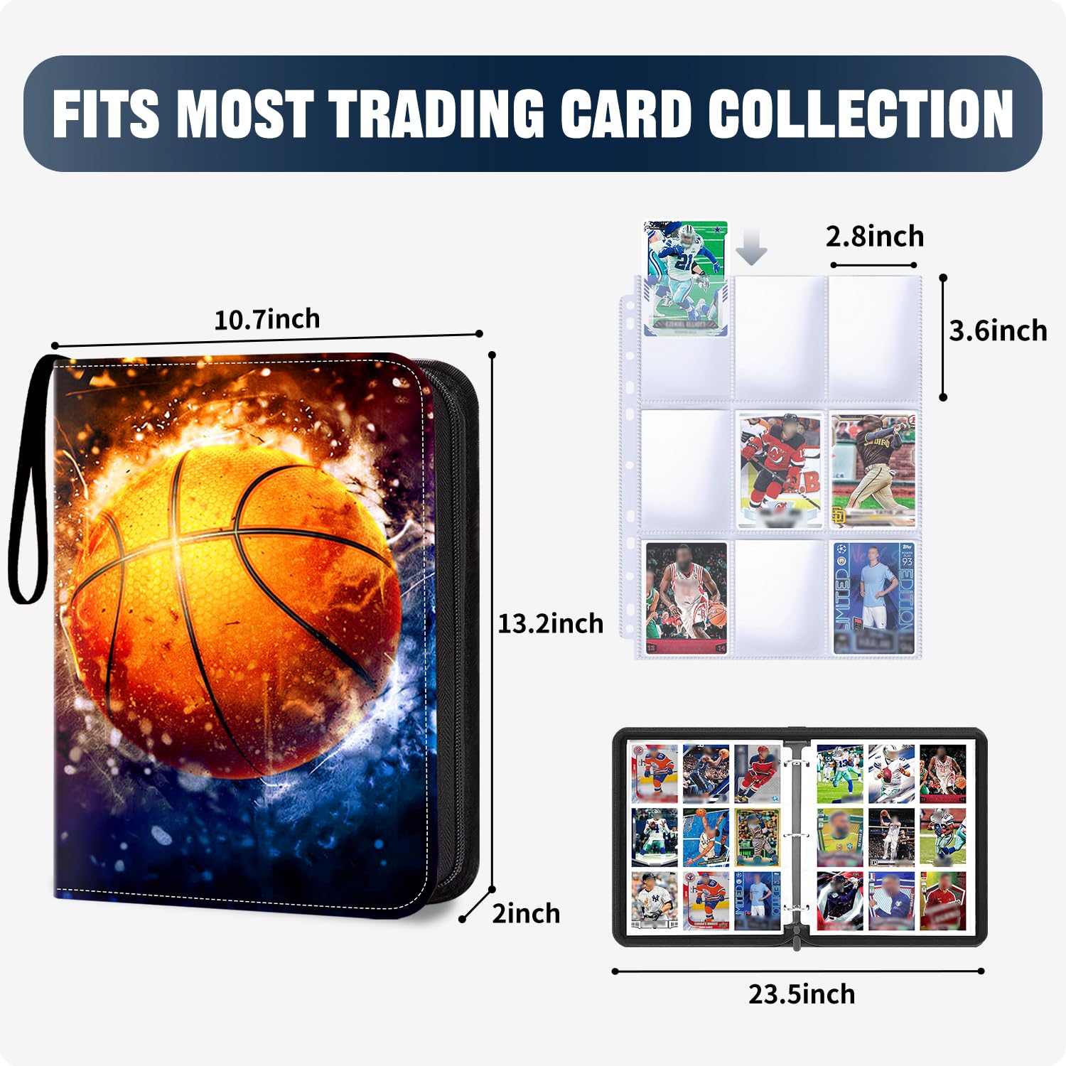 HESPLUS 900 Pockets Basketball Card Binder, Basketball Trading Cards Display Case with Basketball Card Sleeves Card Holder Protectors Set for Basketball Cards, Sports Cards, Game Cards Collector Album