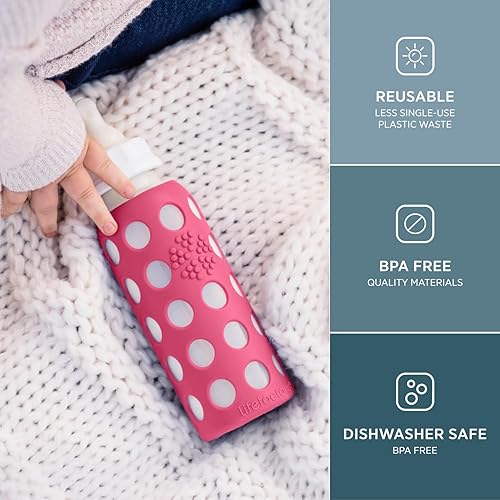 Miniatura 2 de Lifefactory Biberón de vidrio de 9 onzas con pezón etapa 2 y funda protectora de silicona frambuesa